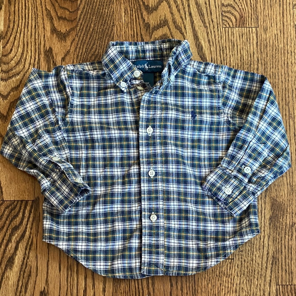 Ralph Lauren Kids Navy and Green Checkered Shirt, size 18 months.